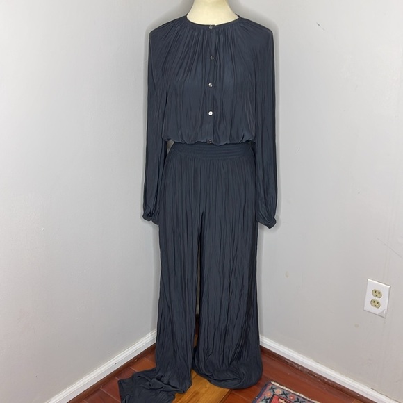 Ramy Brook Lea Crinkle Wide Leg Jumpsuit‎ in Navy - Picture 7 of 16